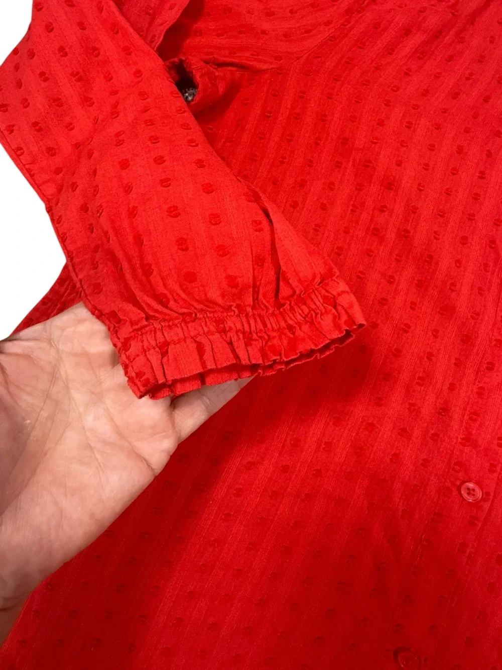 J. Crew Vibrant Red Textured V-Neck Blouse